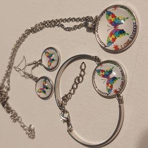 Autism Awareness 3 pc set. Necklace, bracelet and earrings. NWOT
